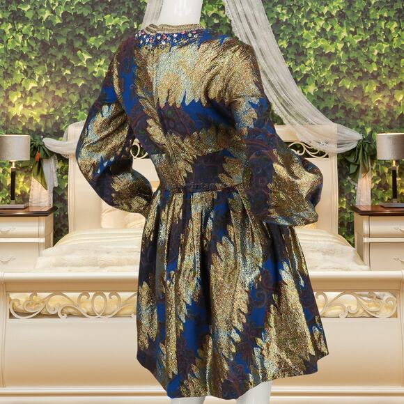 60s Vintage Pat Sandler Gold Metallic Beaded Dress M - Picture 15 of 16